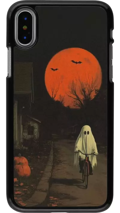 Coque iPhone X / Xs - Halloween 2025 Ghost on a bicycle