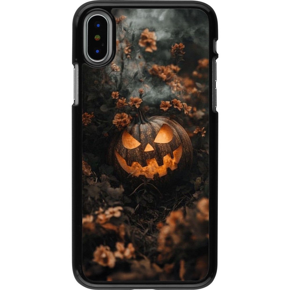 Coque iPhone X / Xs - Halloween 2025 Pumpkin with flowers
