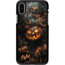 Coque iPhone X / Xs - Halloween 2025 Pumpkin with flowers