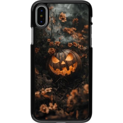 Coque iPhone X / Xs - Halloween 2025 Pumpkin with flowers