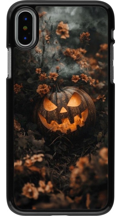Coque iPhone X / Xs - Halloween 2025 Pumpkin with flowers