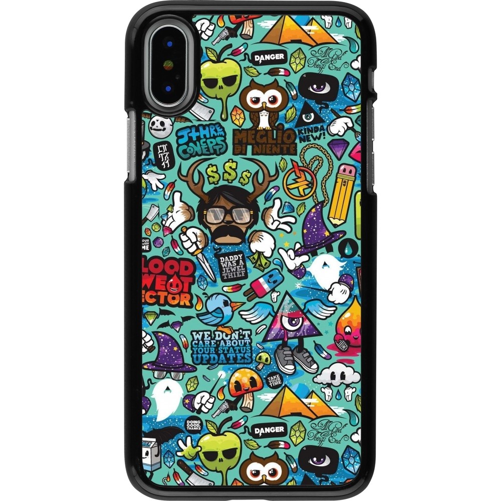 iPhone X / Xs Case Hülle - Mixed Cartoons Turquoise