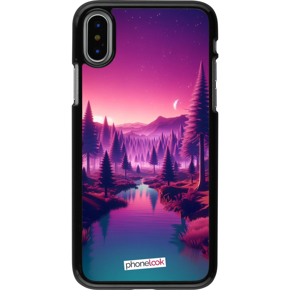 Coque iPhone X / Xs - Paysage Violet-Rose