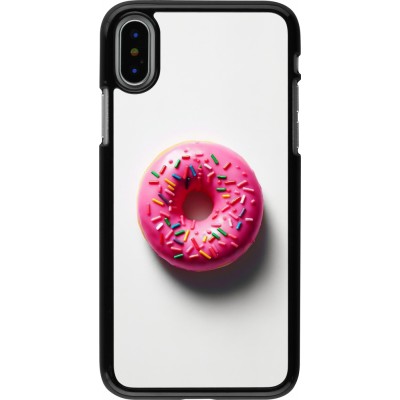 iPhone X / Xs Case Hülle - Weisser Hintergrund, pinker Donut