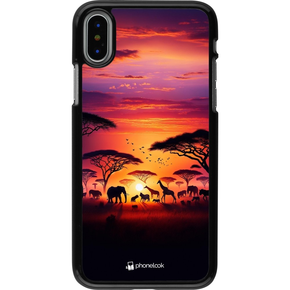 iPhone X / Xs Case Hülle - Safari Sonnenuntergang Wildtiere