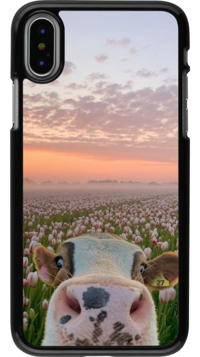 iPhone X / Xs Case Hülle - Cow with tulips Spring 2026
