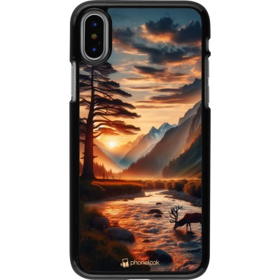 iPhone X / Xs Case Hülle - Tal Sonnenuntergang Hirsch Baum