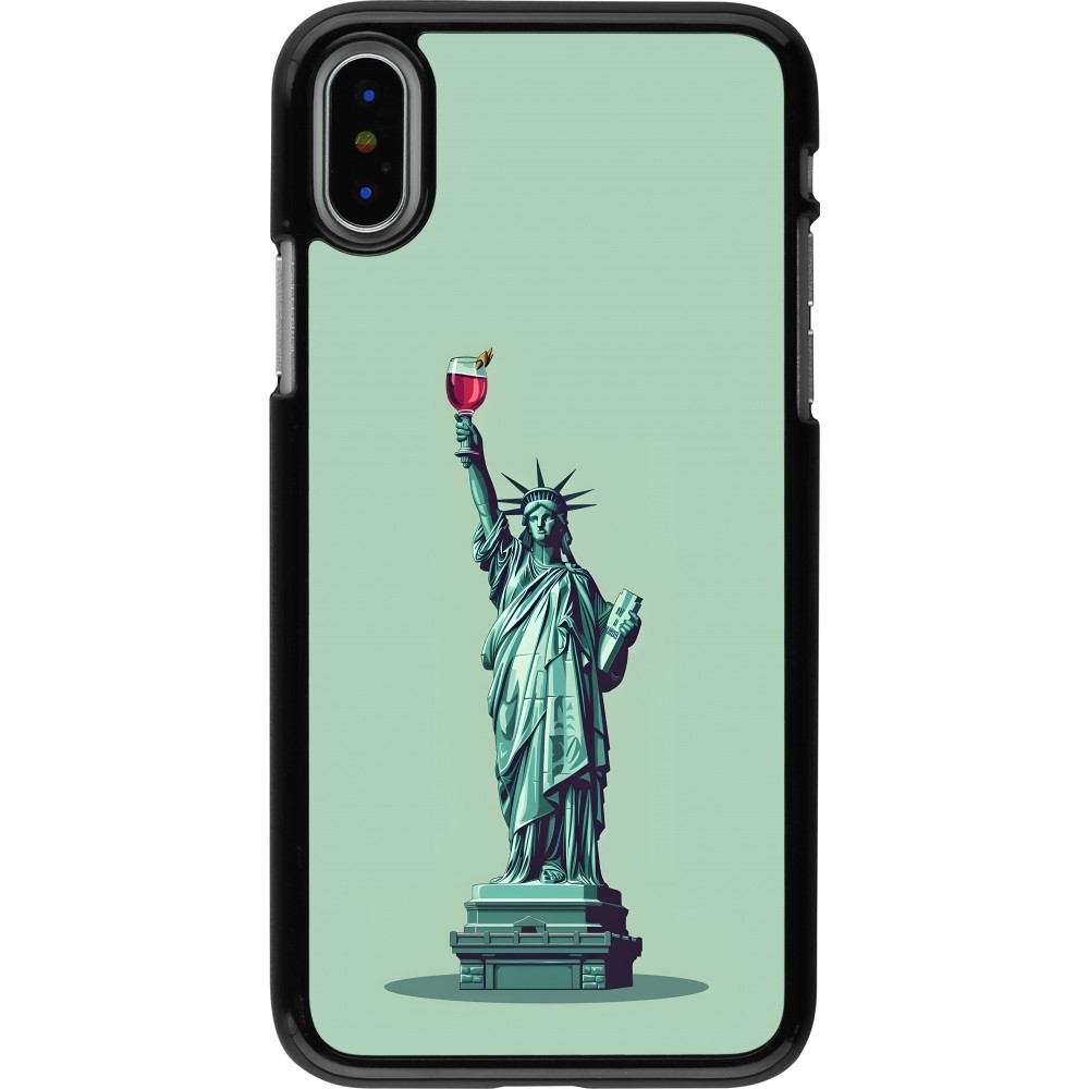 Coque iPhone X / Xs - Wine Statue de la liberté avec un verre de vin