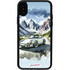 iPhone X / Xs Case Hülle - Silikon schwarz Porsche 911 Berg Aquarell