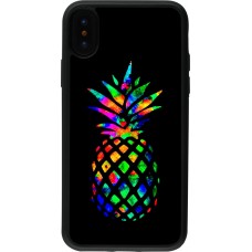 Coque iPhone X / Xs - Silicone rigide noir Ananas Multi-colors