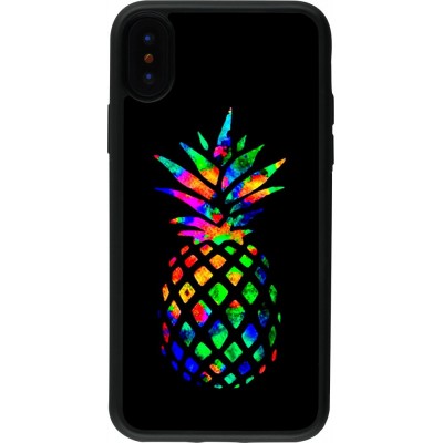 Coque iPhone X / Xs - Silicone rigide noir Ananas Multi-colors