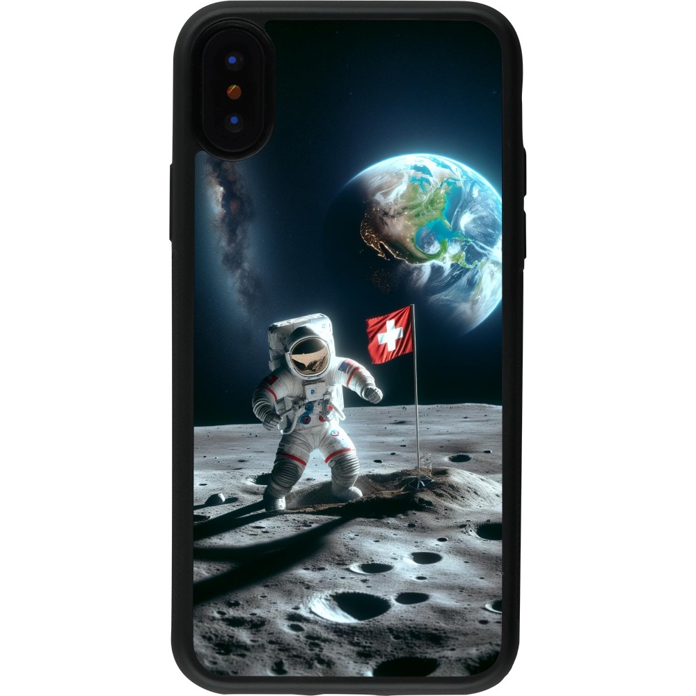 Coque iPhone X / Xs - Silicone rigide noir Astro Suisse sur lune