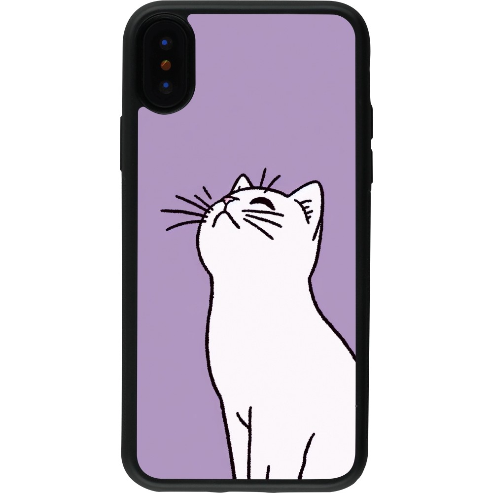 iPhone X / Xs Case Hülle - Silikon schwarz Chat auf lila Hintergrund