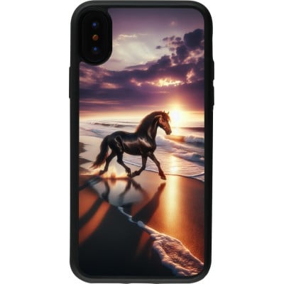 Coque iPhone X / Xs - Silicone rigide noir Cheval majestueux plage