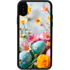 Coque iPhone X / Xs - Silicone rigide noir Easter 2026 Eggs with flowers