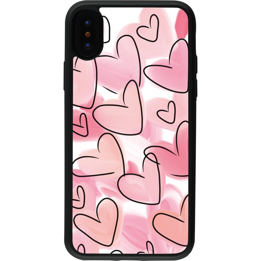 iPhone X / Xs Case Hülle - Silikon schwarz Easter 2023 pink hearts