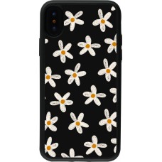 Coque iPhone X / Xs - Silicone rigide noir Easter 2024 white on black flower