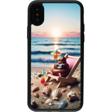 Coque iPhone X / Xs - Silicone rigide noir Emoji caca sur chaise longue
