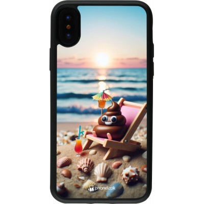 iPhone X / Xs Case Hülle - Silikon schwarz Kackhaufen Emoji auf Liegestuhl