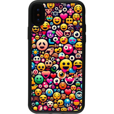 iPhone X / Xs Case Hülle - Silikon schwarz Emoji Mix Farbe