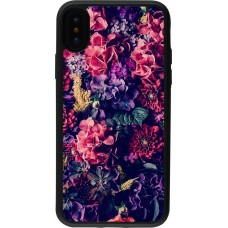 Coque iPhone X / Xs - Silicone rigide noir Flowers Dark