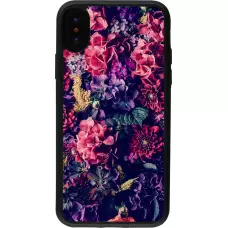 Hülle iPhone X / Xs - Silikon schwarz Flowers Dark