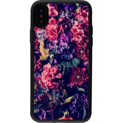 Coque iPhone X / Xs - Silicone rigide noir Flowers Dark