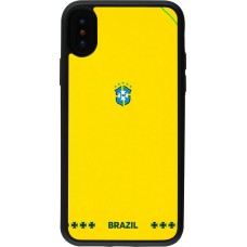 Coque iPhone X / Xs - Silicone rigide noir Maillot de football Bresil 2026 personnalisable