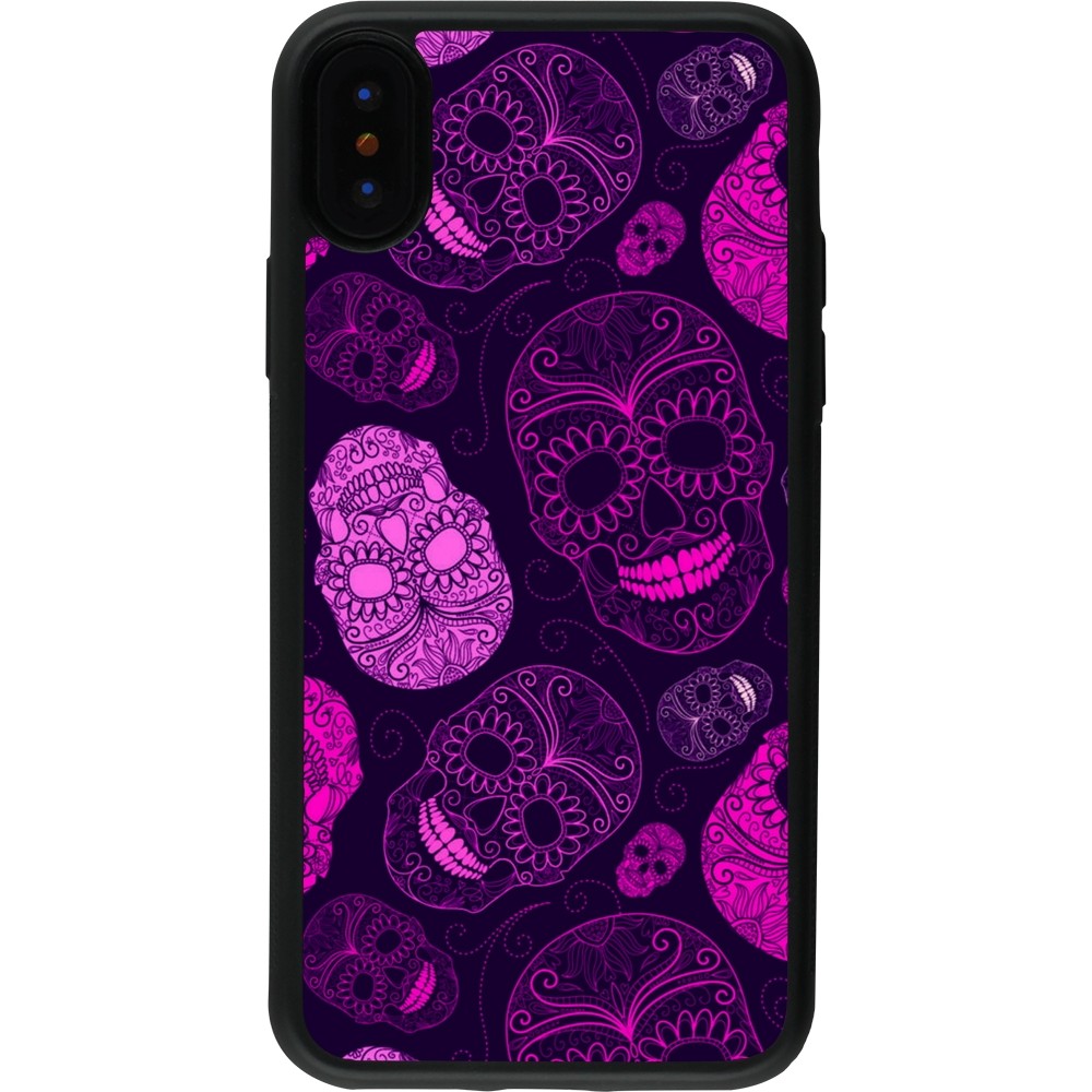 iPhone X / Xs Case Hülle - Silikon schwarz Halloween 2023 pink skulls