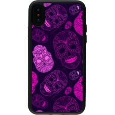 iPhone X / Xs Case Hülle - Silikon schwarz Halloween 2023 pink skulls