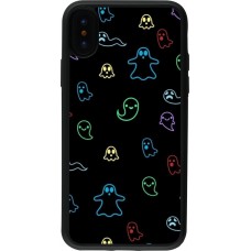 Coque iPhone X / Xs - Silicone rigide noir Halloween 2024 colorful ghosts