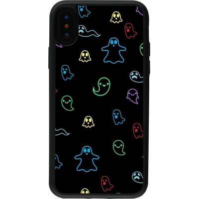 iPhone X / Xs Case Hülle - Silikon schwarz Halloween 2024 colorful ghosts