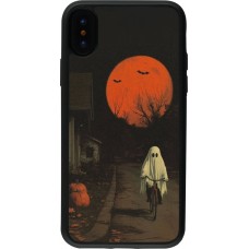 Coque iPhone X / Xs - Silicone rigide noir Halloween 2025 Ghost on a bicycle