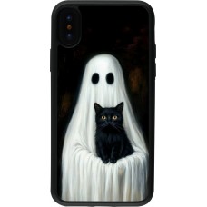 Coque iPhone X / Xs - Silicone rigide noir Halloween 2025 Ghost with black cat