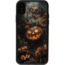 Coque iPhone X / Xs - Silicone rigide noir Halloween 2025 Pumpkin with flowers