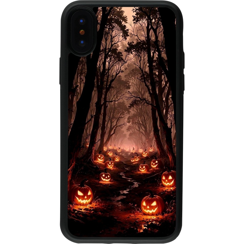iPhone X / Xs Case Hülle - Silikon schwarz Halloween 2025 Road of Terrifying Pumpkins