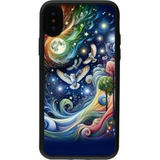 iPhone X / Xs Case Hülle - Silikon schwarz Fliegender Blumen-Eule