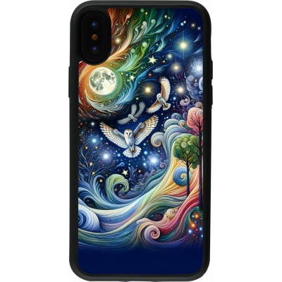 iPhone X / Xs Case Hülle - Silikon schwarz Fliegender Blumen-Eule