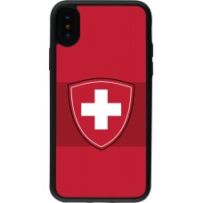 Coque iPhone X / Xs - Silicone rigide noir Hockey World Championship Ecusson Suisse
