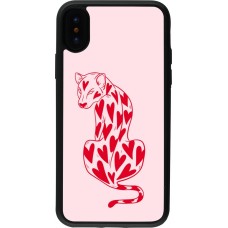 Coque iPhone X / Xs - Silicone rigide noir Leopard with hearts 2026
