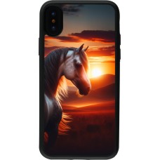 Coque iPhone X / Xs - Silicone rigide noir Majestic Sunset Horse