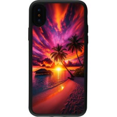 Coque iPhone X / Xs - Silicone rigide noir Maldives Dusk Bliss