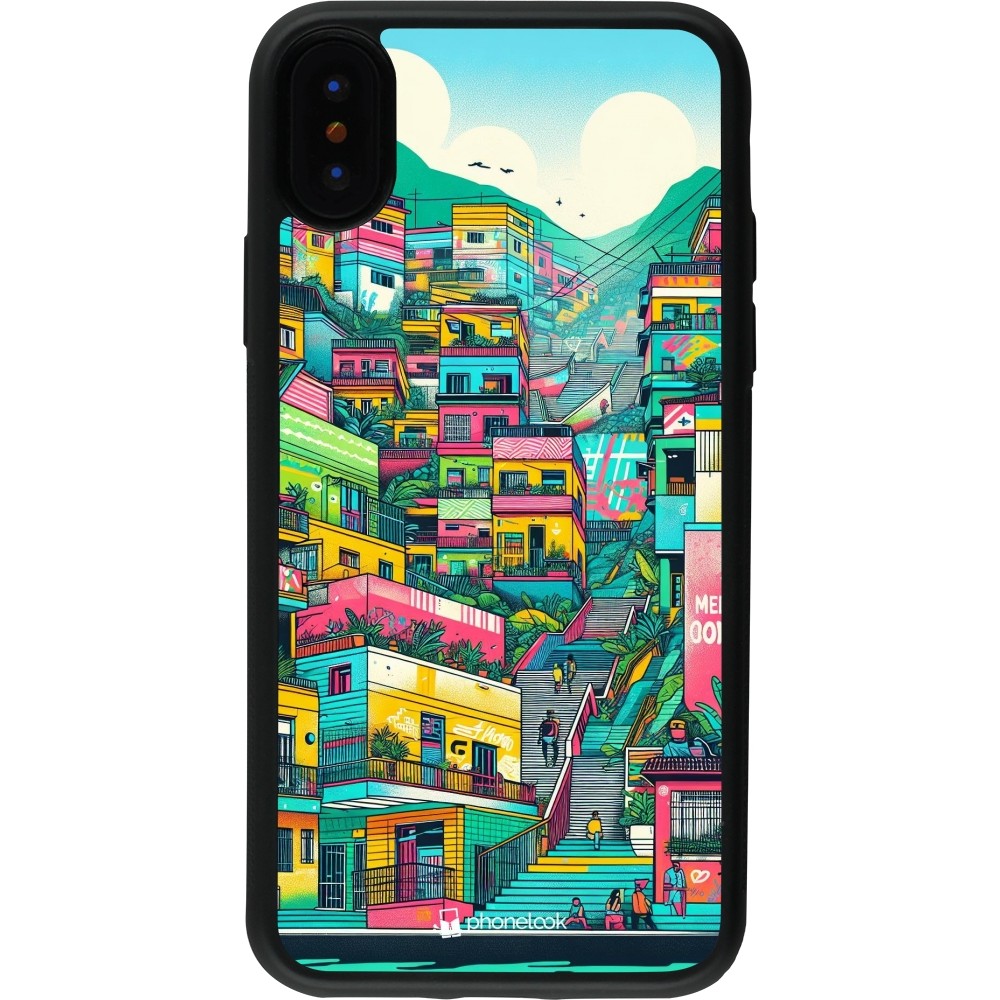 iPhone X / Xs Case Hülle - Silikon schwarz Medellin Comuna 13 Kunst