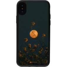 Coque iPhone X / Xs - Silicone rigide noir Moon Flowers