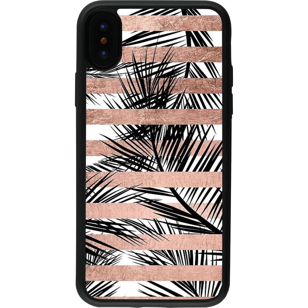 Coque iPhone X / Xs - Silicone rigide noir Palm trees gold stripes