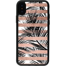 Coque iPhone X / Xs - Silicone rigide noir Palm trees gold stripes
