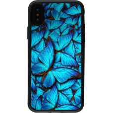 Coque iPhone X / Xs - Silicone rigide noir Papillon - Bleu