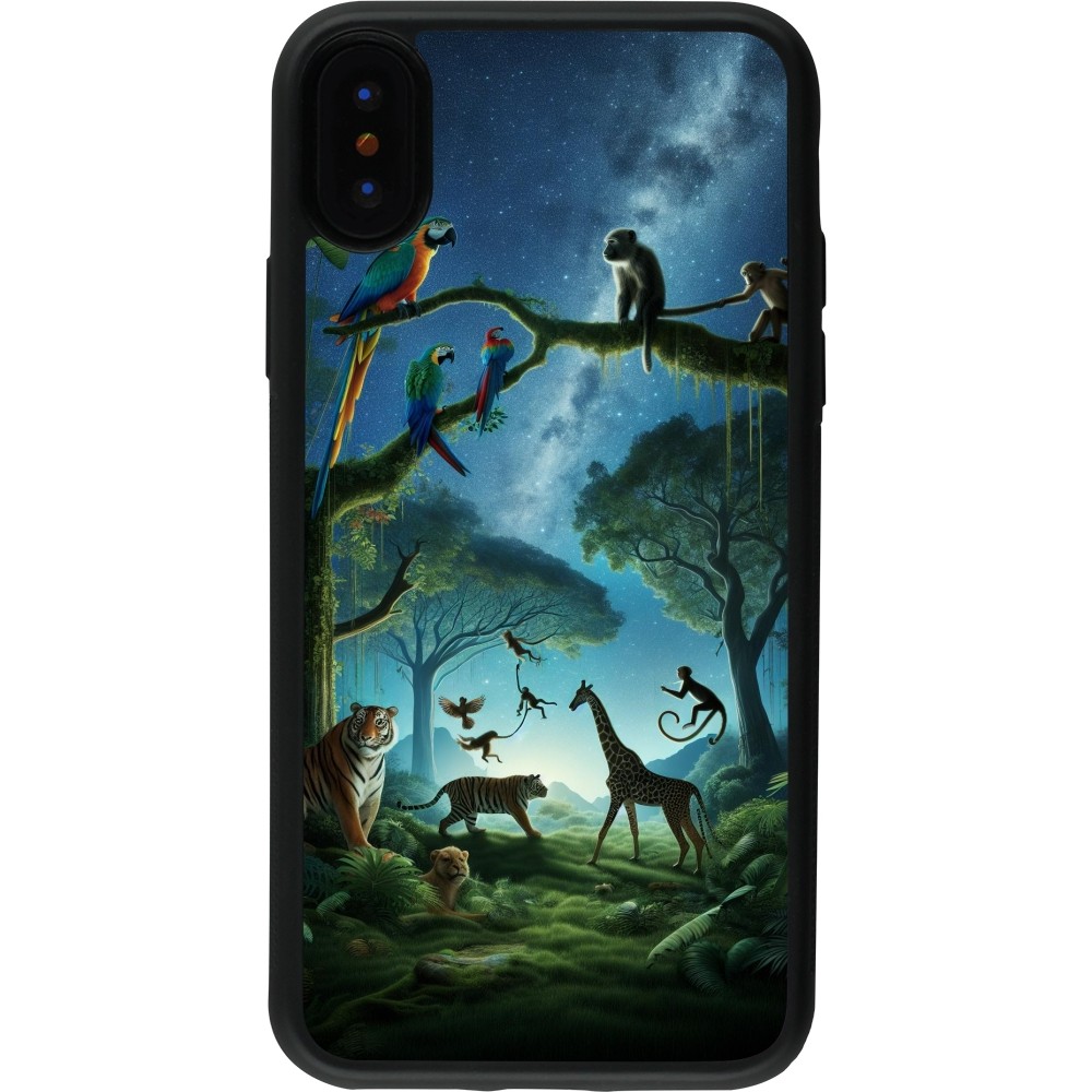Coque iPhone X / Xs - Silicone rigide noir Paradis des animaux exotiques