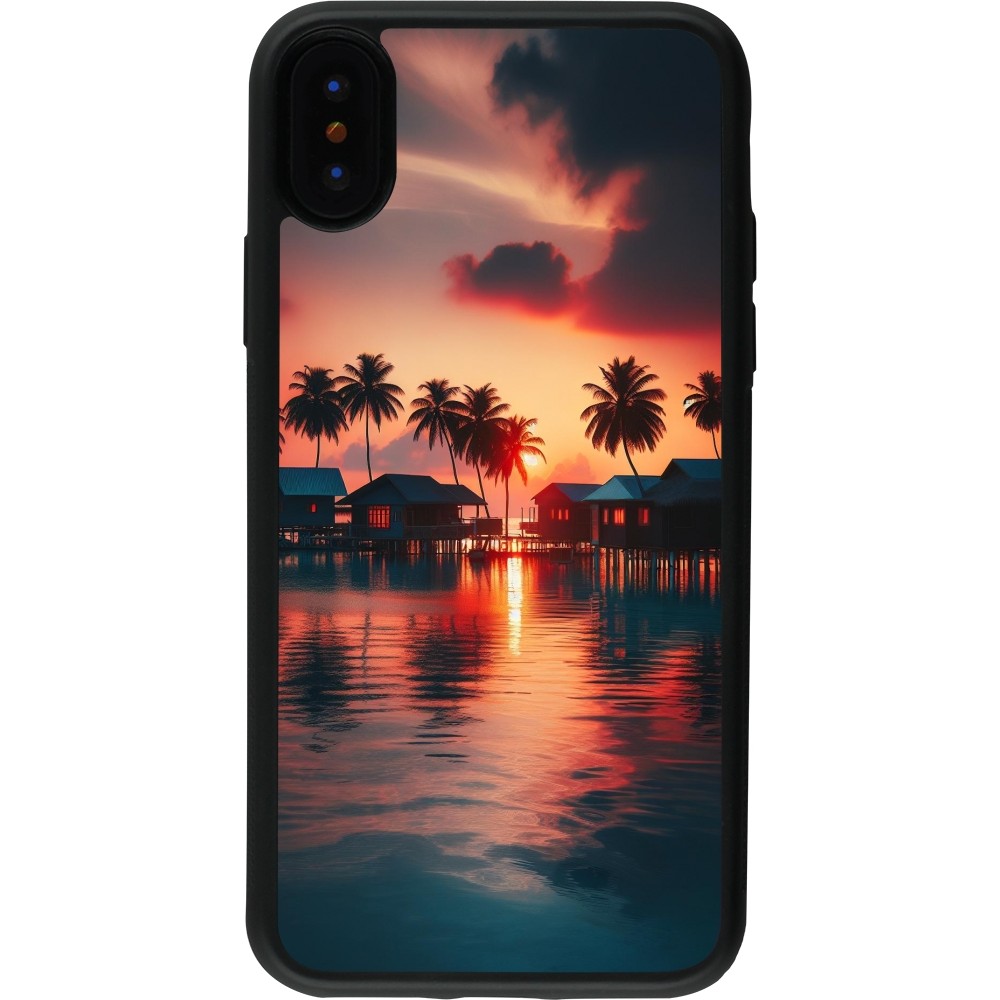 Coque iPhone X / Xs - Silicone rigide noir Paradis Maldives