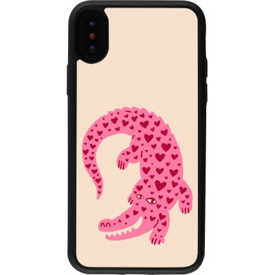 iPhone X / Xs Case Hülle - Silikon schwarz Pink crocodile 2026